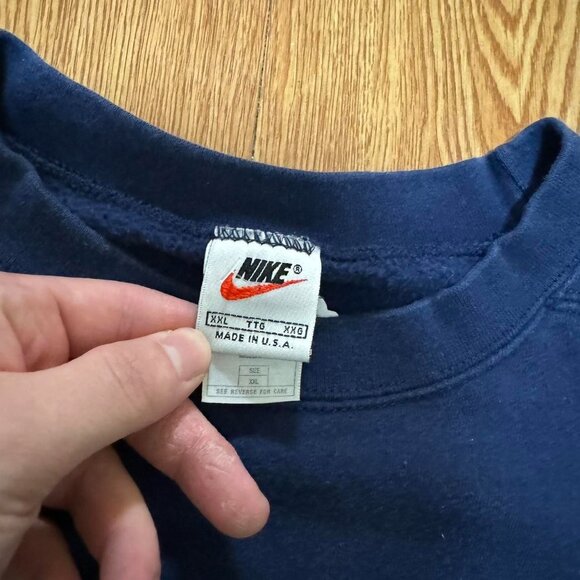 Vintage 90s Made in USA Nike Center Check Navy Blue Sweatshirt - Picture 3 of 5